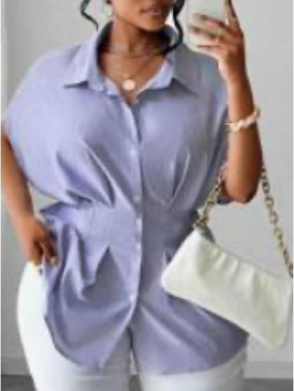 Relaxed Lavender Button-Down Shirt - Women